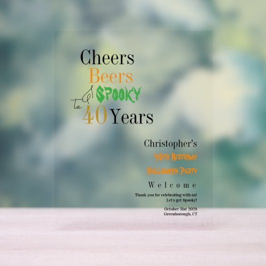 40th Birthday Halloween Party Welcome アクリルサイン (ニュートラル)