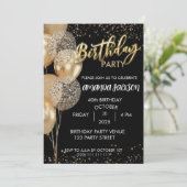 40th Birthday Invitation Black Gold Balloons 招待状 (スタンド正面)