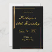 40th Birthday Invitation – Black & Gold | Elegant 招待状 (正面)