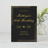 40th Birthday Invitation – Black & Gold | Elegant 招待状 (スタンド正面)