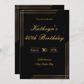 40th Birthday Invitation – Black & Gold | Elegant 招待状 (正面/裏面)