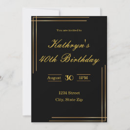 40th Birthday Invitation – Black & Gold | Elegant 招待状