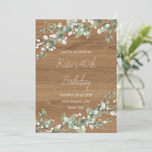40th Birthday Invitation – Rustic Greenery | Forty 招待状 (スタンド正面)