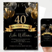 40th Birthday Invitation Template: Black Gold Ball 招待状