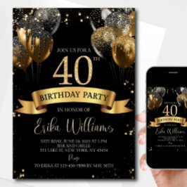 40th Birthday Invitation Template: Black Gold Ball 招待状