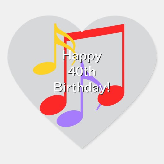 40th Birthday Music Notes  Heart Sticker ハートシール (正面)