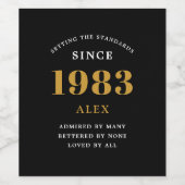 40th Birthday Name 1983ブラック金ゴールド エレガント ワインラベル (シングルラベル)