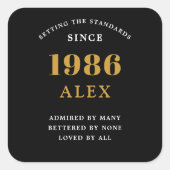 40th Birthday Name 1986 Black Gold Elegant Chic スクエアシール (正面)