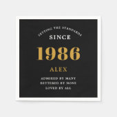 40th Birthday Name 1986 Black Gold Elegant Chic スタンダードカクテルナプキン (正面)