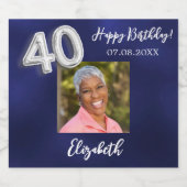 40th Birthday navy青い写真 スパークリングワインラベル (シングルラベル)
