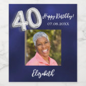40th Birthday navy青い写真 ワインラベル (シングルラベル)