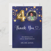 40th birthday navy blue gold stars photo サンキューカード (正面)