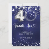 40th birthday navy blue silver stars photo サンキューカード (正面)