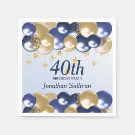 40th Birthday Navy Gold Balloons Party スタンダードカクテルナプキン