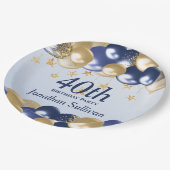 40th Birthday Navy Gold Balloons Party ペーパープレート (アングル)