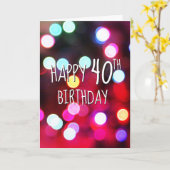 40th Birthday Neon Party Lights カード (黄色い花)