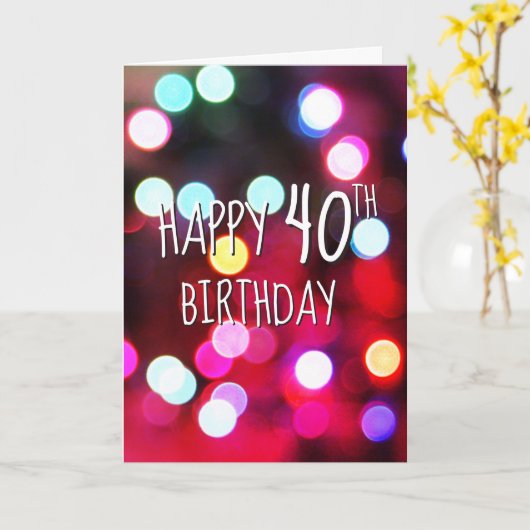 40th Birthday Neon Party Lights カード (黄色い花)