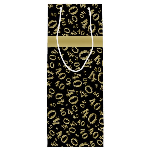 40th Birthday Number Pattern金ゴールド/ブラック40 ワインギフトバッグ (裏面)