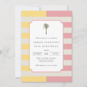 40th Birthday Palm Beach Pastel Stripe Tropical 招待状 (正面)