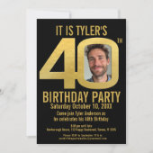 40th Birthday party black gold photo 招待状 (正面)