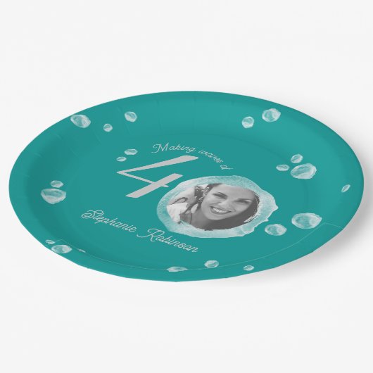 40th Birthday Party Bubble Dark Teal ペーパープレート (アングル)