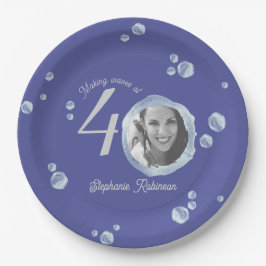 40th Birthday Party Bubble Indigo Blue  ペーパープレート