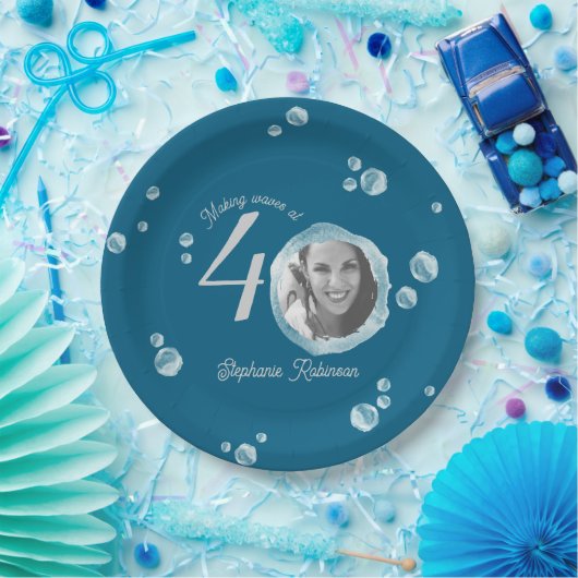 40th Birthday Party Bubble Twilight Blue ペーパープレート (パーティー)