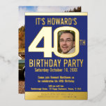 40th Birthday party dark blue gold foil photo 箔招待状<br><div class="desc">Bold simple graphic dark blue, and gold foil or your own foil color photo template 40th birthday party invitation. Personalize this milestone birthday invitation with your own birthday party event details, and a photos of your birthday boy or girl in the center of the 0 in 40 and one full...</div>