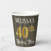 40th Birthday Party — Faux Gold & Faux Wood Looks 紙コップ (正面)