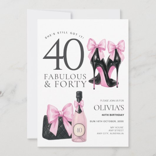 40th Birthday Party for Women, Fabulous and Forty 招待状 (正面)