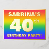 40th Birthday Party: Fun, Colorful Rainbow Pattern 箔招待状 (正面)