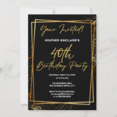 40th Birthday Party Invitation Gold and Black 招待状 (正面)