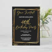 40th Birthday Party Invitation Gold and Black 招待状 (スタンド正面)
