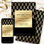 40th Birthday Party Modern Black and Gold Foil 招待状