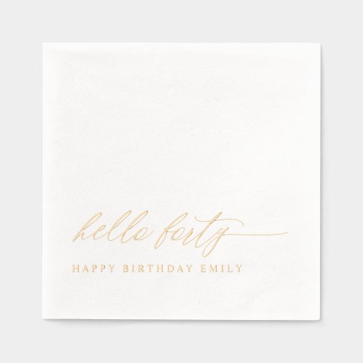 40th Birthday Party Modern Elegant Gold 箔ナプキン (正面)