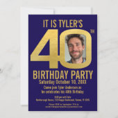 40th Birthday party navy gold photo 招待状 (正面)