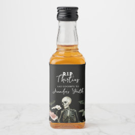 40th Birthday Party RIP Skeleton Pink Floral  リキュールボトルラベル