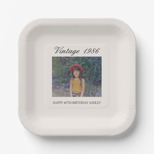 40th Birthday Party Supplies Vintage Baby Photo ペーパープレート (正面)