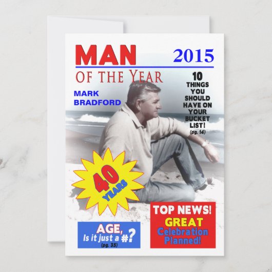 40th Birthday PHOTO招待状 – 雑誌表紙 招待状 (正面)