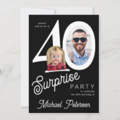 40th birthday photo black and white 40 years party 招待状 (正面)