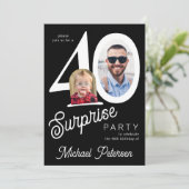 40th birthday photo black and white 40 years party 招待状 (スタンド正面)