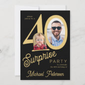 40th birthday photo black gold 40 years party 招待状 (正面)