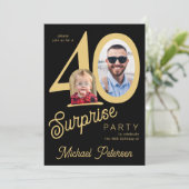 40th birthday photo black gold 40 years party 招待状 (スタンド正面)
