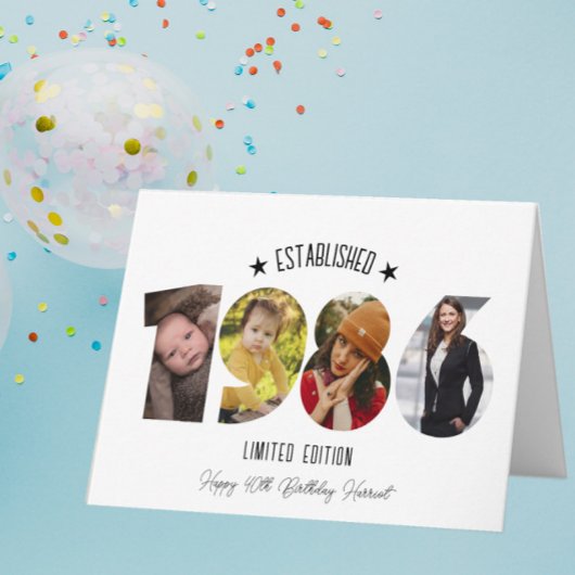 40th birthday Photo Collage established 1986 サンキューカード
