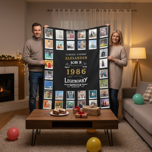 40th Birthday Photo Collage Son Or Husband フリースブランケット