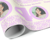 40th Birthday photo damask cream purple wrapping ラッピングペーパー (ロールコーナー)