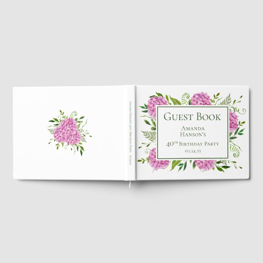40th Birthday Pink Hydrangeas ゲストブック (全面)
