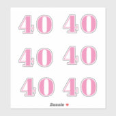 40th Birthday Pink Number Forty Custom Age Trendy シール (シート)