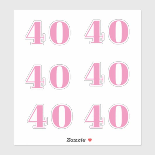 40th Birthday Pink Number Forty Custom Age Trendy シール (シート)