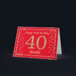 40th Birthday Redおよび金ゴールドグリッター紙吹雪カード カード<br><div class="desc">40th Birthday Redと金ゴールドグリッターの名前パーソナライズされた紙吹雪。さらにカスタマイクリックズを行う場合はカスタマイズ、「IT」ボタンをクリックし、このテンプレートを変更するために当社のデザインツールを使用する。</div>